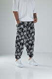 Palmiye Desenli Siyah Pileli Jogger COC1494