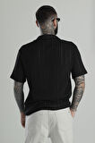 Örme Cep Detaylı Siyah Gömlek COC1451