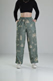 Yeşil Yaprak Desenli Baggy Pantolon COC1862