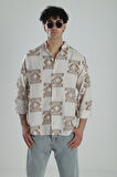 Kahve Desenli Vintage Püsküllü Gömlek COC2159