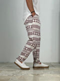 Etnik Desenli Bordo Keten Pantolon COC2228