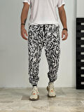 Erkek Beyaz-Siyah Renkli Grafiti Jogger COC2383