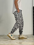 Erkek Beyaz-Siyah Renkli Grafiti Jogger COC2383