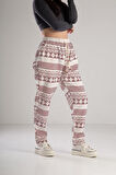 Bordo Desenli Keten Pantolon COC2454
