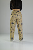 Ağaç Desenli Sarı Baggy Pantolon COC2417