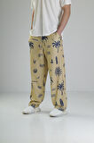 Ağaç Desenli Sarı Baggy Pantolon COC2516