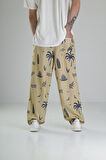 Ağaç Desenli Sarı Baggy Pantolon COC2516