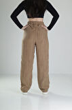 Aerobin Keten Kumaş Kahve Baggy Pantolon COC2510