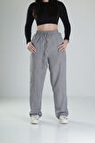 Aerobin Keten Kumaş Gri Baggy Pantolon COC2509