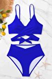 Angelsin V Kesim Bikini Altlı Bel Kuşak Detaylı Bikini Takım Saks