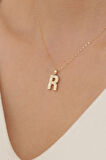 14 Ayar Altın Küçük Füzyon R Harf Kolye