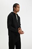 DeFactoFit Slim Fit Dar Kesim Kapüşonlu Skuba Dalgıç Kumaş Fermuarlı Sporcu Sweatshirt A6956AX24AUBK81
