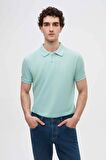Regular Fit Açık Turkuaz Pike Dokulu %100 Pamuk Kıvrılmaz Polo Yaka Nakışlı T-Shirt 4HC14ORT51000