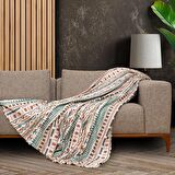 SoftMicro Etnik Desenli Boho 180x220 cm  Koltuk Örtüsü Şalı, Kanepe Örtüsü, Tv Battaniyesi Turkuaz