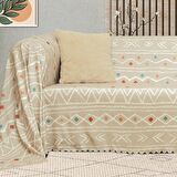 SoftMicro Etnik Desenli Boho 180x300 cm Koltuk Örtüsü Şalı, Kanepe Örtüsü, Tv Battaniyesi Camel