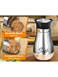 2 li Tuzluk ve Biberlik Seti Paslanmaz Çelik ve Cam Baharat Dağıtıcı Doldurulabilir 10,2 CM 120 ml İNOX