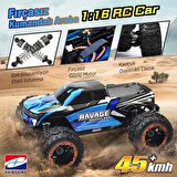 HAIBOXING RC 1/16 Ravage 45+ KM/H Sürat Uzaktan Kumandalı RC Model Araba RTR Elektrikli 4WD Brushless Fırçasız Offroad Truck (Mavi)