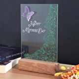 Veraart El Yapımı Boyama Happy Mother's Day Işıklı Pleksi Kişiye Özel Yeşil Gece Lambası Anneler Günü Hediyesi