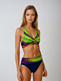 Kadın Lacivert Sarı Desenli Yüksel Bel Astarlı Bikini Takımı HZL25S-LC22315-5
