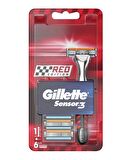 Gillette Sensor3 Tıraş Makinesi + Tıraş Bıçağı Yedeği 6LI Kırmızı