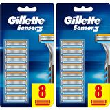 Gillette Sensor3 Erkek Tıraş Bıçakları 8+8 Yedek Tıraş Bıçağı