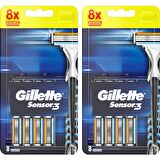 Gillette Sensor3 Erkek Tıraş Bıçakları 8+8 Yedek Tıraş Bıçağı