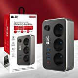 Blic Termal Akım Korumalı 3'lü Priz ve USB Şarj İstasyonu 2 USB, 1 Type-C Ofis Ev Anahtarlı
