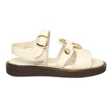 Mammamia D26ys-5290 Kadın Hakiki Deri Tokalı Düz Taban Comfort Günlük Sandalet Krem
