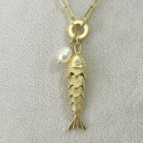 İncili Hareketli Balık Kolye Gold