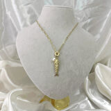 İncili Hareketli Balık Kolye Gold