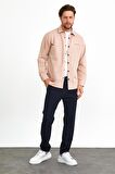 Erkek Çıtçıt Detaylı Slim Fit Sweatshirt Dış Gömlek Pudra