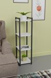 CMK Store Metal Ahşap Dekoratif Çok Amaçlı Raf 4 Katlı Banyo Mutfak Rafı Çiçeklik Organizer Beyaz