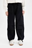 DeFacto Coool Paraşüt Poplin Pantolon Basic Düz Cepli Beli Lastikli A6266AX24AUBK27