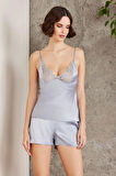 Pierre Cardin Saten Gecelik Sabahlık Pijama Şort 6'lı Gelin Çeyiz Seti Mist 6005
