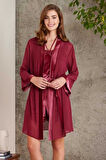 Pierre Cardin Dantelli Kadife Tulum Sabahlık Takım 4800 Bordo