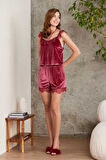 Pierre Cardin Dantelli Kadife Tulum Sabahlık Takım 4800 Bordo