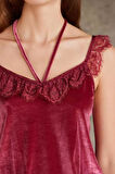 Pierre Cardin Dantelli Kadife Tulum Sabahlık Takım 4800 Bordo