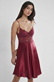 Pierre Cardin Saten Dantelli Gecelik 627 Bordo