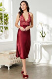 Pierre Cardin Saten Dantelli Gecelik 905 Bordo