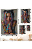 Sürreal Dövmeli Hippi Kadın Duvar Örtüsü-7733