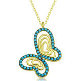 Gümüş Gold Turkuaz Taşlı Kelebek Kadın Kolye