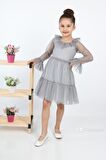 ÇocukYoluKids Puantiyeli Tüllü Gri Kız Çocuk Elbise A1111141111018
