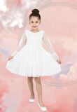 ÇocukYoluKids Puantiyeli Tüllü Beyaz Kız Çocuk Elbise A1111141111014