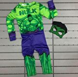 Yeşil Maskeli Baskılı Hulk Kostümü Çocuk Boy - Yeşil Dev Kostümü 5-6 Yaş