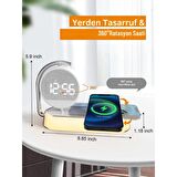 Coofbe 3in1 240Mah 15W Kablosuz Şarj Ayarlanabilir Led Gece Lambası Masaüstü Dönebilen Çalar Saat 