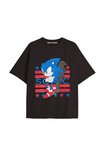 UNİSEX Bay Sonic Desenli Siyah Yazlık T-shirt