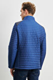 Erkek Indigo Standart Fit Normal Kesim Soğuk Hava Geçirmez Desenli Şişme Mont