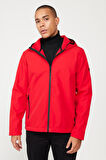 Erkek Kırmızı Standart Fit Normal Kesim Dik Yaka Softshell Mont