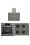 YENİ GRİ ÜÇLÜ BUHAR DESTEKLİ CAM ANKASTRE SET (AFC 340 G + OCD T 651 EG + ADE 606-2 G)