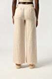 Kadın Beli Lastikli Bol Paça %100 Keten Beli Detaylı Pantolon